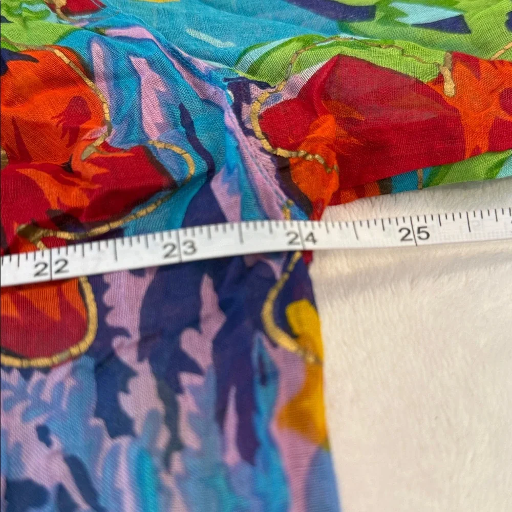 Intense vibrant floral Patterned crinkle blouse semi sheer long sleeves SZ Med - Picture 6 of 8
